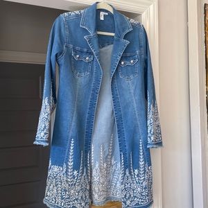 Long embroidery Jean Jacket. Ethyl Brand. New without Tags.